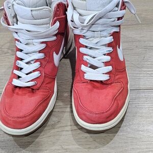 Nike Red and White High-Top Sneakers